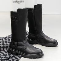 Men's Solid Color High Top Knee High Top Microfiber Upper Boots, Comfy Non Slip Durable Rubber Sole Shoes, Men's Footwear