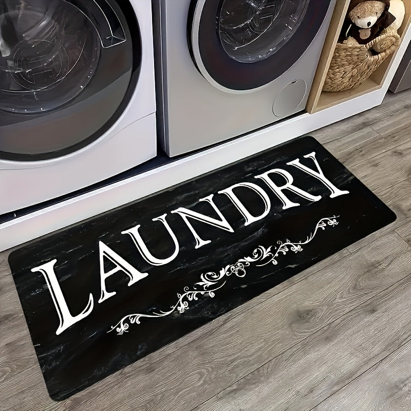 1pc Non Slip Laundry Room High Quality Runner Rug, Decor Non-Skid Comfort Standing Mat Machine Washable Text Design Laundry Mat, Floor Mats & Matting for Kitchen, Porch, Bathroom, Hotel, Commercial Laundry Rooms, And Home