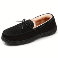 Plus Size Men's Solid Colour Slip On Loafer Shoes With Warm Plush Lining, Comfy Non Slip Rubber Sole Durable Home Shoes, Men's Footwear