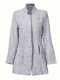 Solid Color Open Front Slim Coat, Casual Stand Neck Side Pockets Long Sleeve Coat For Winter & Fall, Women's Clothing