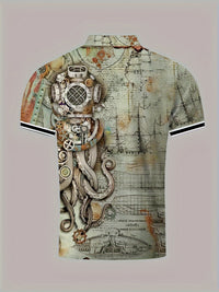 Men's Casual Shirt with Unique Octopus Print - Breathable Polyester, Perfect for Golf & Outdoor Activities