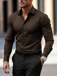 Elegant Solid Color Men'S Dress Shirt - Polyester Woven Fabric, Regular Fit, Button-Down Collar, All-Season Comfort, Ideal Gift for Partners