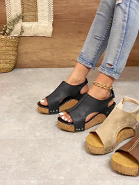 Womens Fashionable Retro Wedge Sandals - Stylish Peep Toe, Adjustable Buckle & Slingback - Comfortable Platform for Casual Summer Outings