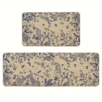 2pcs/set Sm:)e Flower Bird Leaves Kitchen Mats, Home Decor Low-Profile Kitchen Rugs For Floor - 17x29 Inches And 17x47 Inches