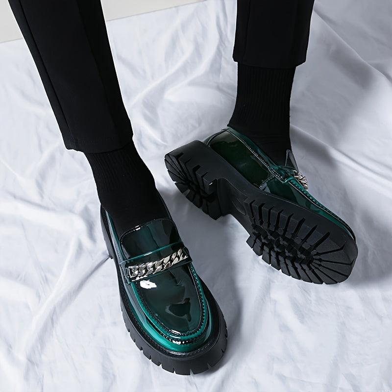 Men's Platform Business Shoes, Comfy Non Slip Casual Durable Rubber Sole Chunky Office Shoes, Men's Footwear