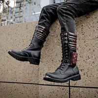 Men's Western Cowboy Boots, Comfy Non Slip Knee High Top Rubber Sole Shoes, Microfiber Upper Comfy Non Slip Durable Shoes, Men's Footwear