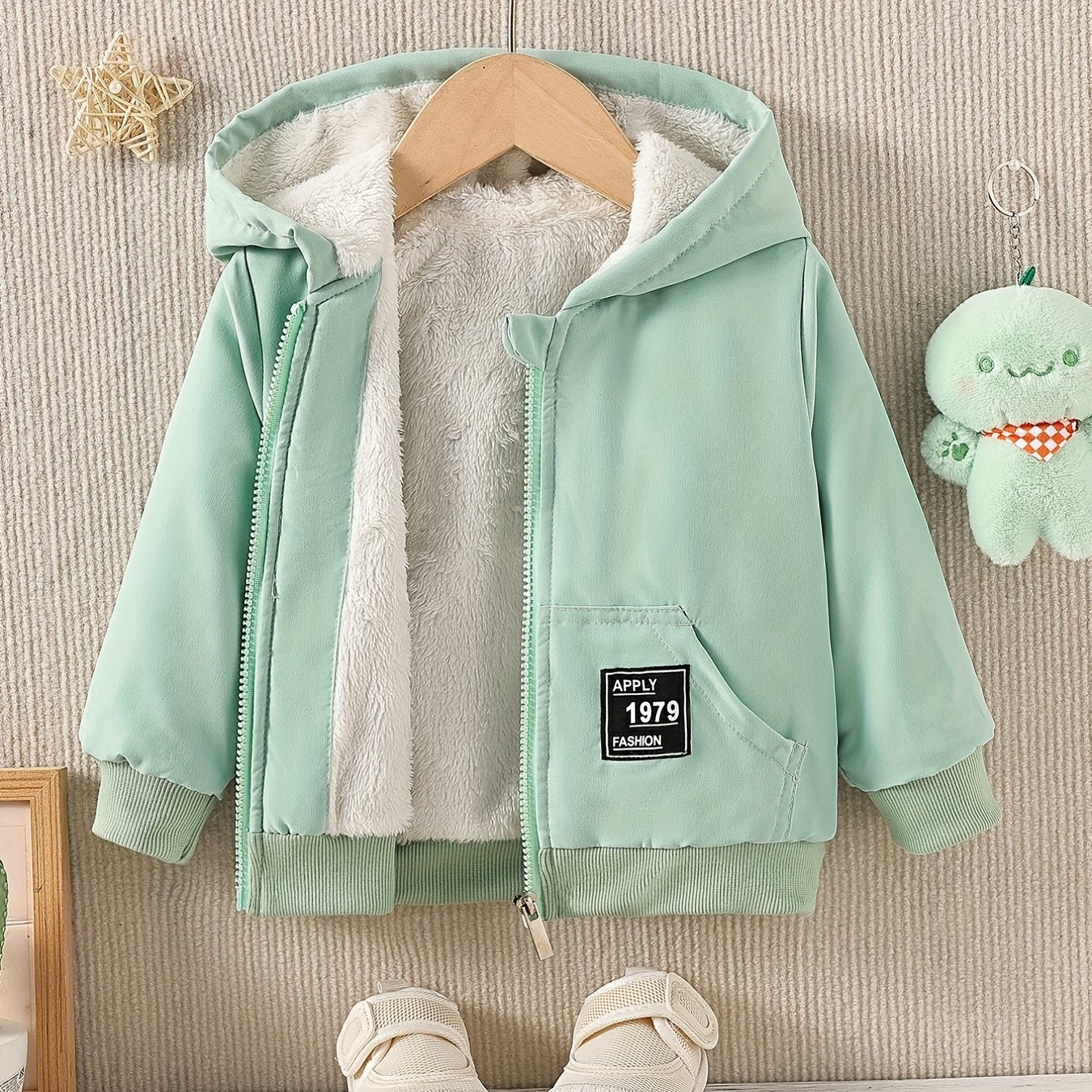 Kids Fleece Lined Warm Hooded Zipper Coat, Toddler Baby's Casual Hoodie Jacket