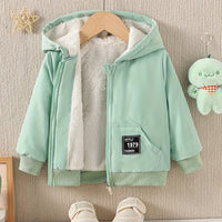 Kids Fleece Lined Warm Hooded Zipper Coat, Toddler Baby's Casual Hoodie Jacket
