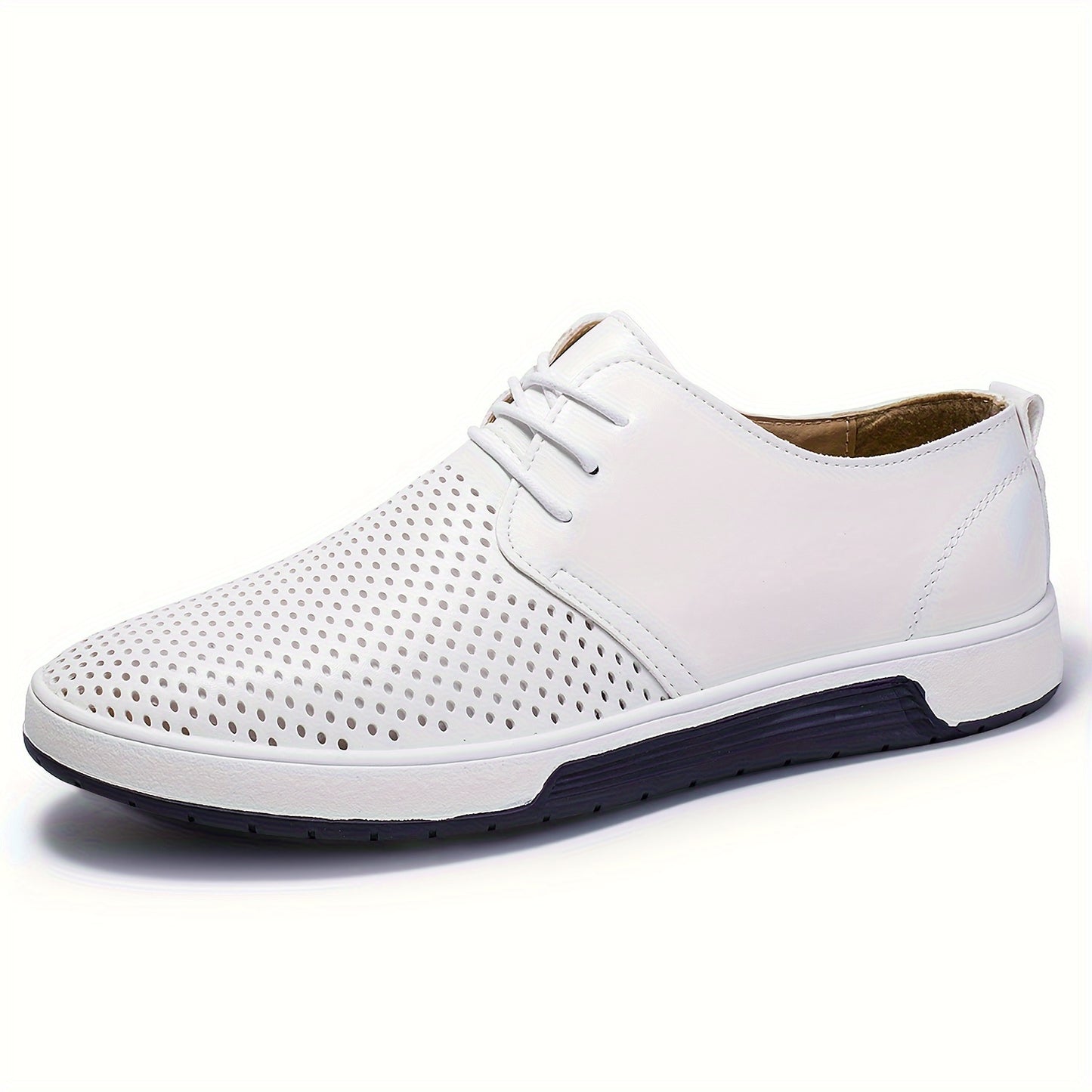 Plus Size Men's Solid Colour Business Style Shoes With Or Without Hollow Design, Comfy Non Slip Lace Up Durable Rubber Sole Shoes, Men's Footwear