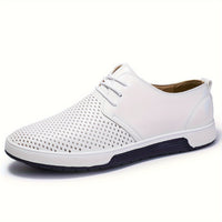 Plus Size Men's Solid Colour Business Style Shoes With Or Without Hollow Design, Comfy Non Slip Lace Up Durable Rubber Sole Shoes, Men's Footwear
