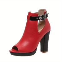 Women's High Heeled Ankle Boots, Peep Toe Cut-out Buckle Strap Block Heels, Fashion Platform Sandals