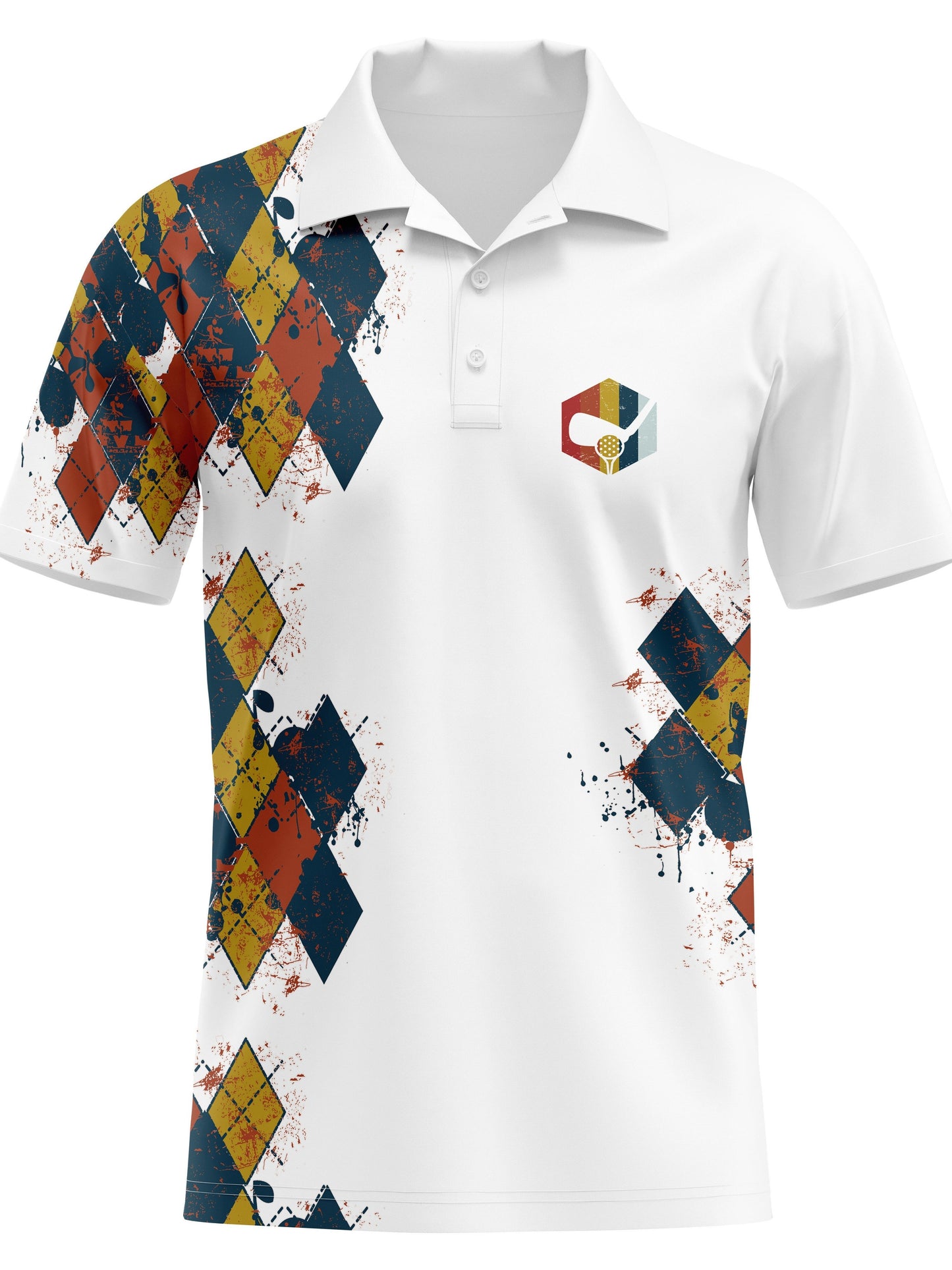 [Geometric Print Casual Shirt] Breathable Short Sleeve Men's Casual Shirt - Geometric Print, Button-Up for Golf & Tennis