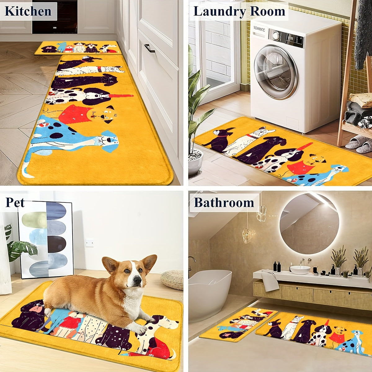 Festive Dog Animal Kitchen Mats: Non-slip, Durable, and Comfortable for Kitchen, Home, Office, Bathroom, and Laundry Room - Available in Different Sizes
