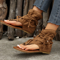 Cross-border Cool Boots European and American Hot Selling Retro Comfortable Flat Bottom Tassel Hollow Toe Women's Sandals