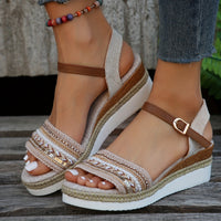 Chic Braided Wedge Sandals - Open Toe Ankle Buckle Adjustables - Elastic Slingback Comfort - Boho Summer Style