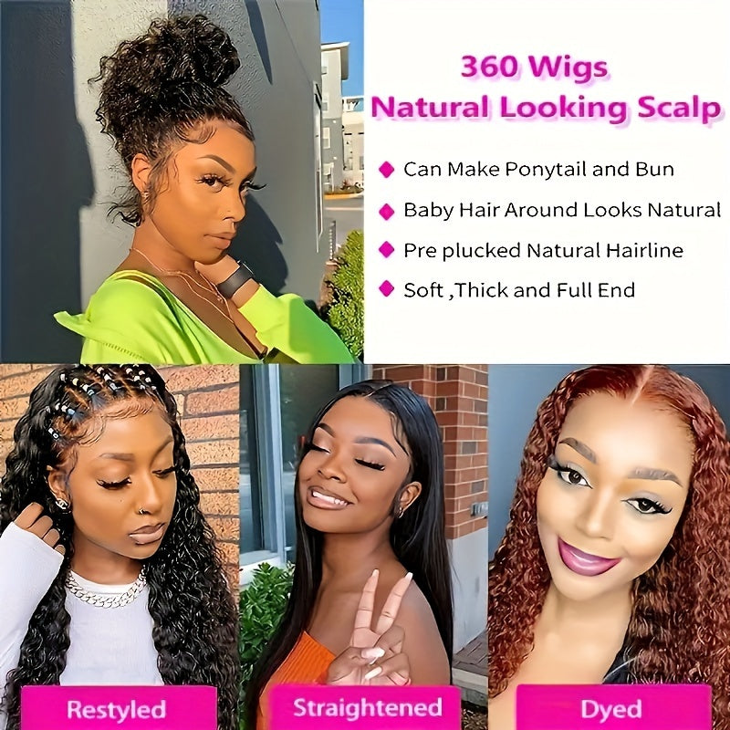 Doheroine Deep Wave 360 HD Lace Wig - 180% Density with Pre-Plucked Baby Hair for a Natural, Voluminous Look