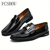 FCSHOU Plus Size Men's Solid Colour Upper Slip On Loafer Shoes, Comfy Non Slip Stitched Walking Shoes, Men's Footwear