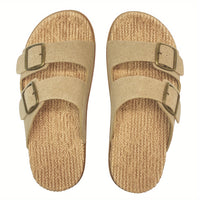 Men's Solid Colour Open Toe Breathable Slippers With Buckle Straps, Comfy Non Slip Casual Durable EVA Sole Slides, Men's Footwear