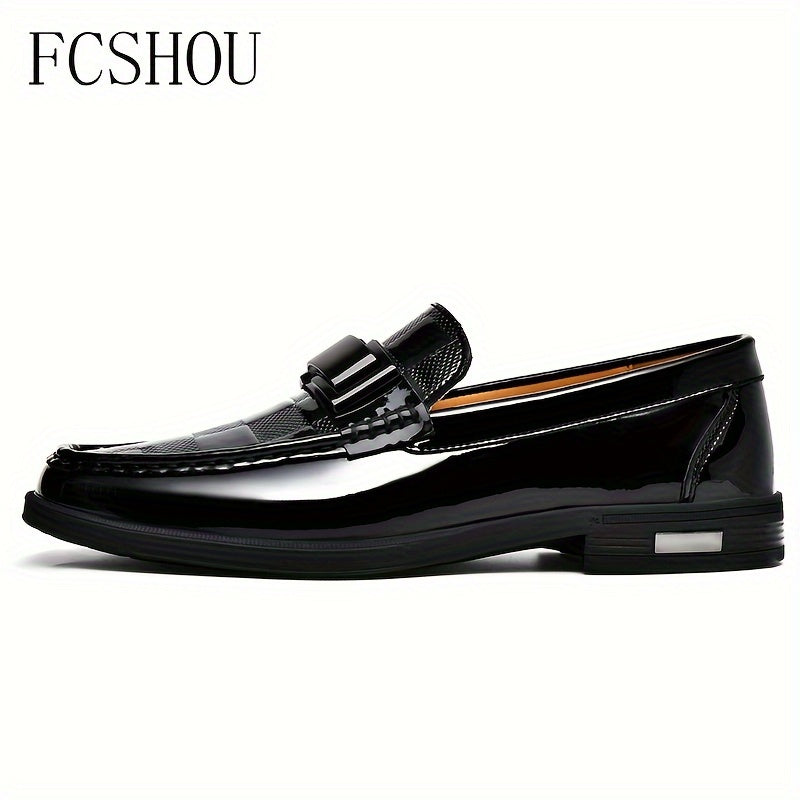 FCSHOU Plus Size Men's Solid Colour Upper Slip On Loafer Shoes, Comfy Non Slip Stitched Walking Shoes, Men's Footwear