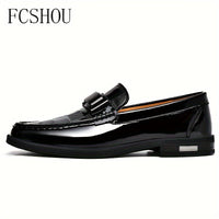 FCSHOU Plus Size Men's Solid Colour Upper Slip On Loafer Shoes, Comfy Non Slip Stitched Walking Shoes, Men's Footwear