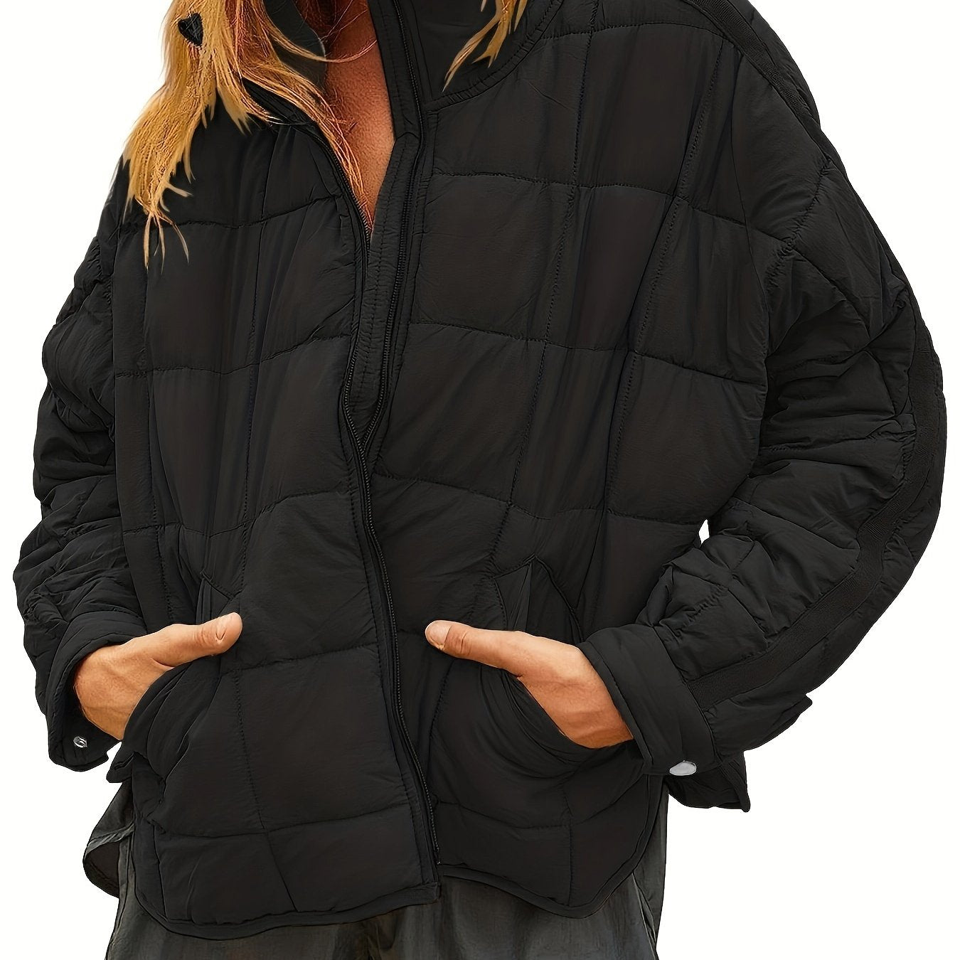 Zip Up Solid Coat, Casual Long Sleeve Winter Warm Versatile Outerwear, Women's Clothing