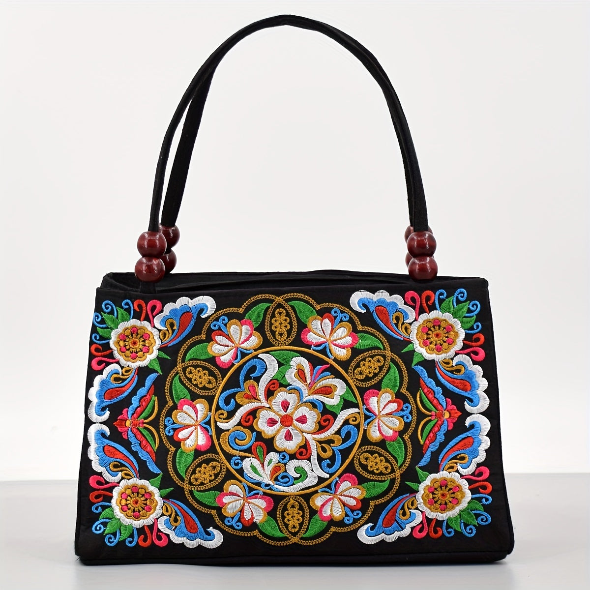 Embroidered Handbag, Double Zipper Bag, Women's Printed Handbag
