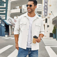 Men's Casual Shirt Jacket Linen Shacket Lightweight Work Coat Button Down Overshirt