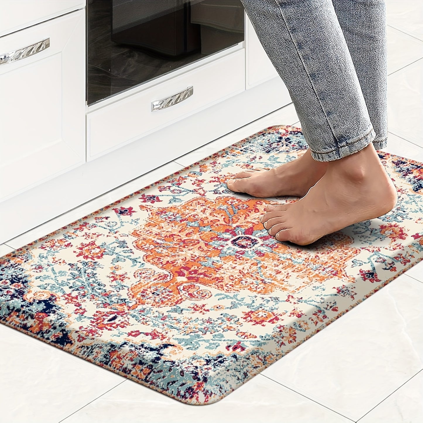 Kitchen Mat, 1/2 Inch Thick Anti Fatigue Kitchen Rugs and Mats Cushioned Kitchen Floor Mat Non-Skid Kitchen Mats for Standing Desk Office Sink 17.3"x39", White