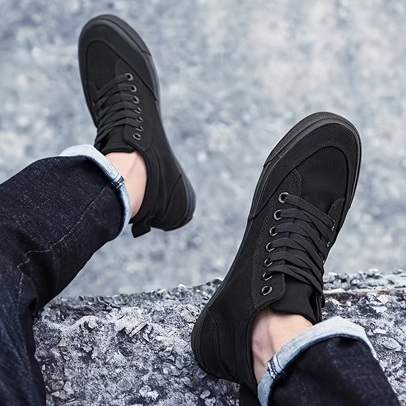 Comfy High-Top Canvas Sneakers - Soft, Breathable, Non-Slip, Durable Rubber Sole, Lace-Up Closure, Perfect for Walking, Casual Outings, and Everyday Wear - Men's Footwear