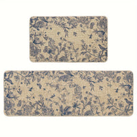 2pcs/set Sm:)e Flower Bird Leaves Kitchen Mats, Home Decor Low-Profile Kitchen Rugs For Floor - 17x29 Inches And 17x47 Inches
