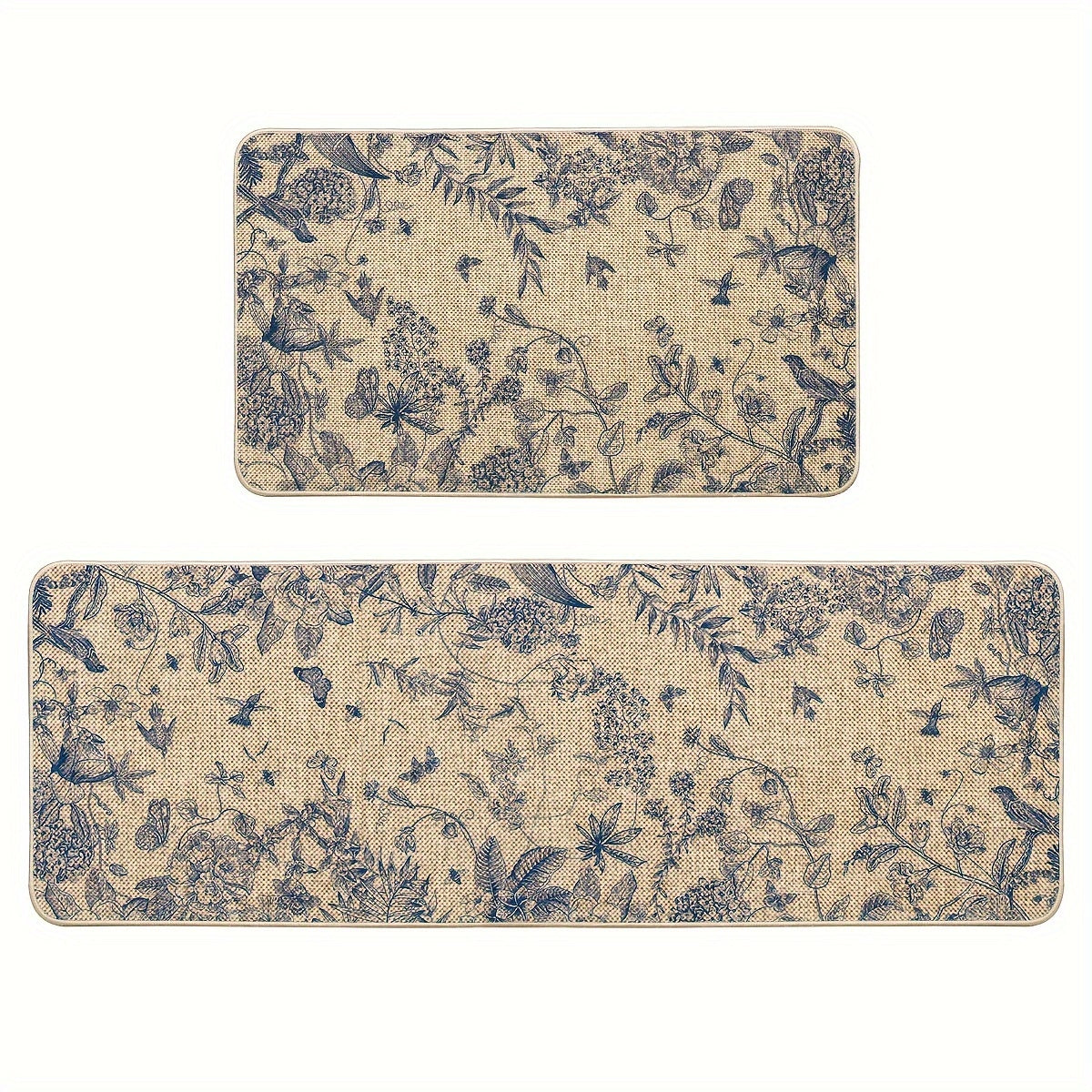 2pcs/set Sm:)e Flower Bird Leaves Kitchen Mats, Home Decor Low-Profile Kitchen Rugs For Floor - 17x29 Inches And 17x47 Inches