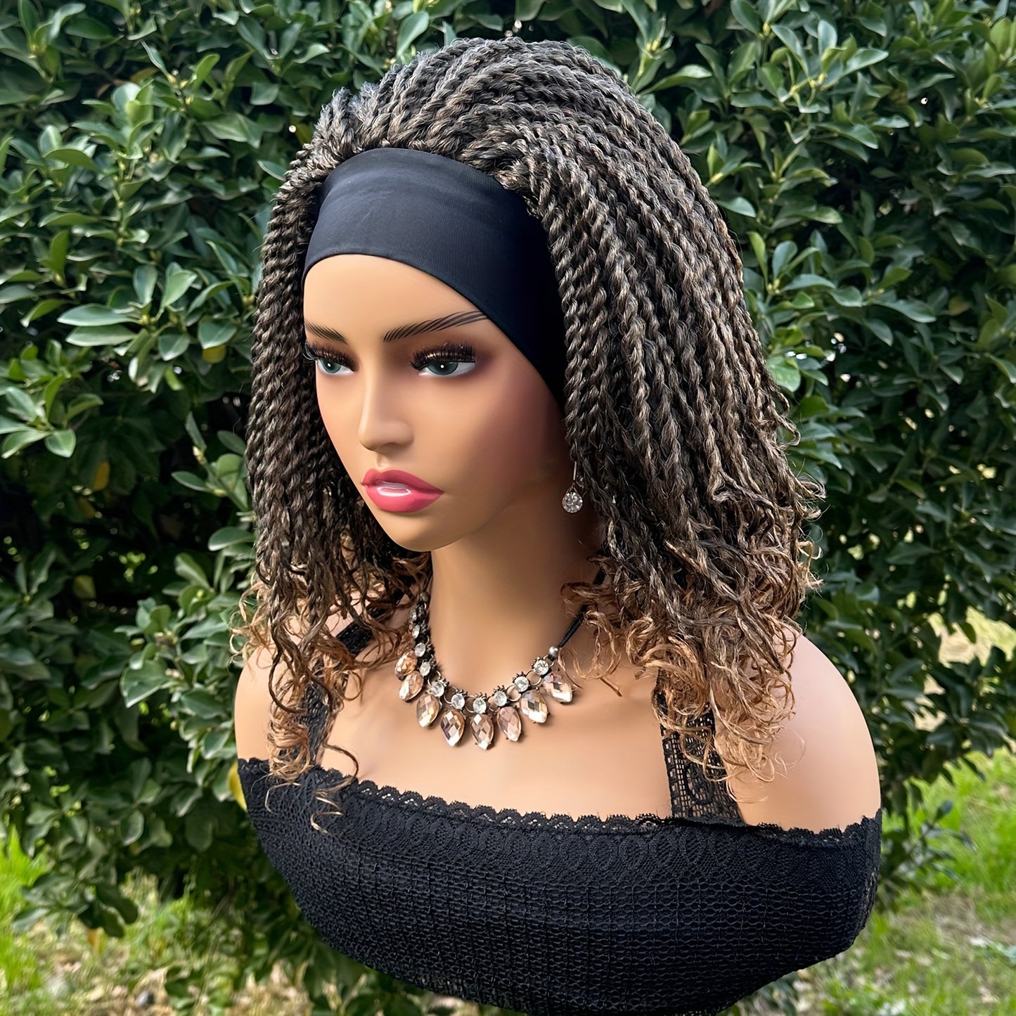 Flattering Short Box Braided Headband Wig - Virtually Heatproof, Effortless Crochet Style - Superb Synthetic Hair for Black Women - Fashionable Bob, Secure Machine Made Wig