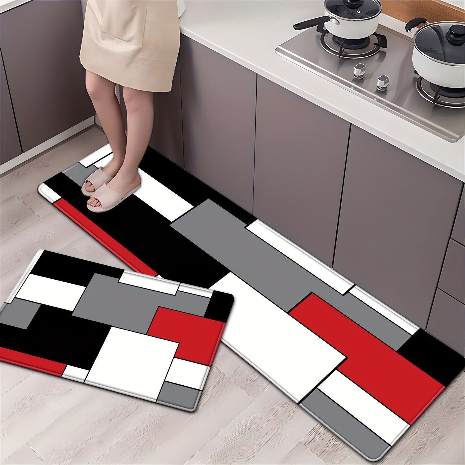 2pcs/set Chic & Comfy Kitchen Mats - Easy-Clean, Anti-Fatigue Design, Durable Entryway Rugs – Ideal for Home Spring Decor, Laundry & Shower Spaces