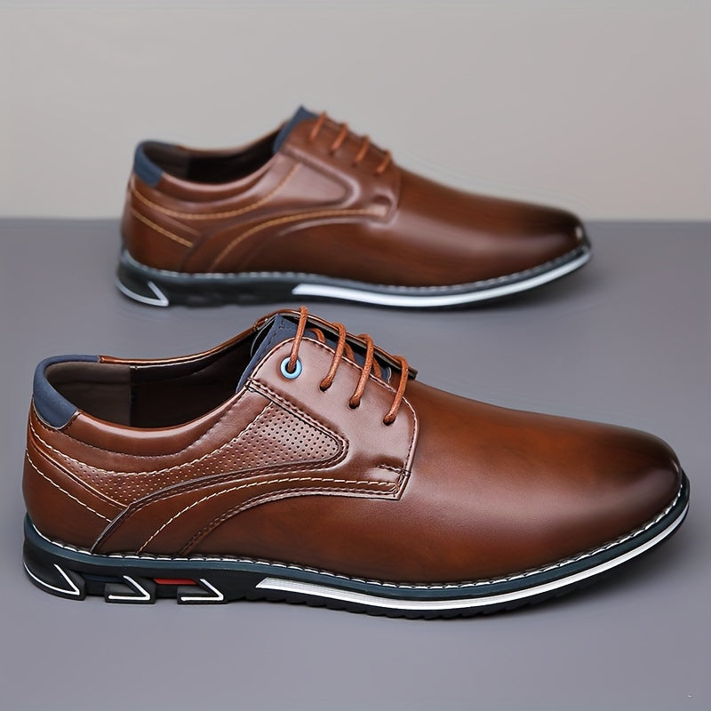 Plus Size Men's Solid Colour Plain Toe Derby Shoes, Comfy Non Slip Lace Up Rubber Sole Dress Shoes, Men's Footwear
