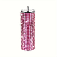 [Sparkling Steel Bottle] 2pcs Sparkling Pink 20oz Stainless Steel Insulated Water Bottles - Double-Walled, BPA-Free with Chain Strap & Lid, Ideal for Christmas, Valentine's, Thanksgiving, Mother's Day, Graduation Gifts, Holid