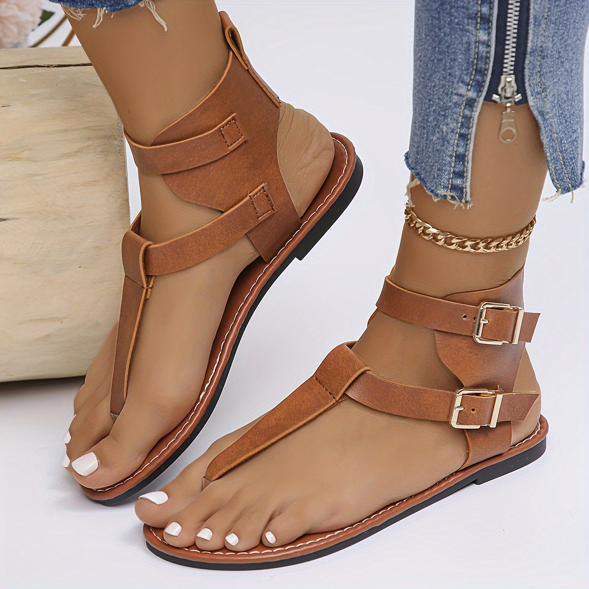 Womens Solid Color Thong Sandals with Stylish Buckle Detail - Ultra-Lightweight & Soft Sole - Effortless Casual Beach Shoes for Summer Escapes - Perfect for Koningsdag/Kings Day Celebrations