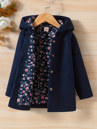 Baby Girls Toddler Girls Casual & Elegant Hooded Coat Floral Print Button Design Hoodies For Autumn And Winter