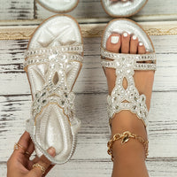 Sparkling Boho Chic Womens Flat Sandals - Elastic Ankle Strap, Slip-On, Perfect for Casual Summer Outings & Music Festivals
