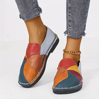 [Fashion Loafers] Soft Colorblock Women's Flat Loafers | Fashion Round Toe Slip On Faux Leather Shoes, Casual Walking Anti-skid Shoes