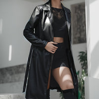 PU Leather Lapel Coat, Casual Long Sleeve Versatile Outerwear, Women's Clothing