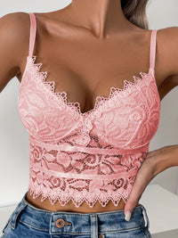 Floral Lace Push Up Cami Coeset, Contrast Mesh Hollow Out Crop Top Bra, Women's Lingerie & Underwear