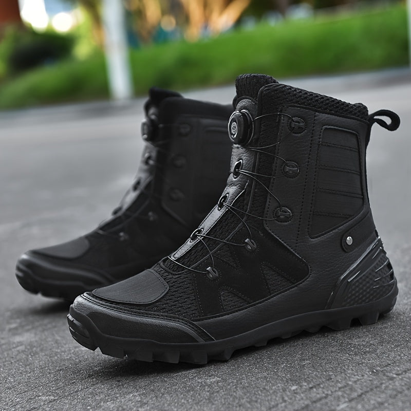 Men's Professional High Top Motorbike Boots With Adjustable Rotating Buckle, Comfy Non Slip Durable Microfiber Upper Rubber Sole Shoes, Men's Footwear
