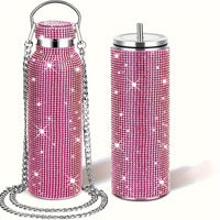 [Sparkling Steel Bottle] 2pcs Sparkling Pink 20oz Stainless Steel Insulated Water Bottles - Double-Walled, BPA-Free with Chain Strap & Lid, Ideal for Christmas, Valentine's, Thanksgiving, Mother's Day, Graduation Gifts, Holid