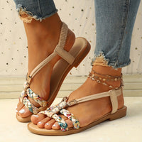 Chic Womens Ethnic Style Braided Sandals - Fashionable Slip-On Design for Outdoor Comfort - Handcrafted Flat Sandals with Cushioned Ease