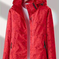 [Tropical Hooded Jacket] Lightweight Women's Hooded Jacket | Casual Zip-Up Outdoor with Tropical Leaf Print, Removable Hood & Adjustable Cuffs for Spring Summer Fall, Hiking, Travel, Camping, Camping Gear