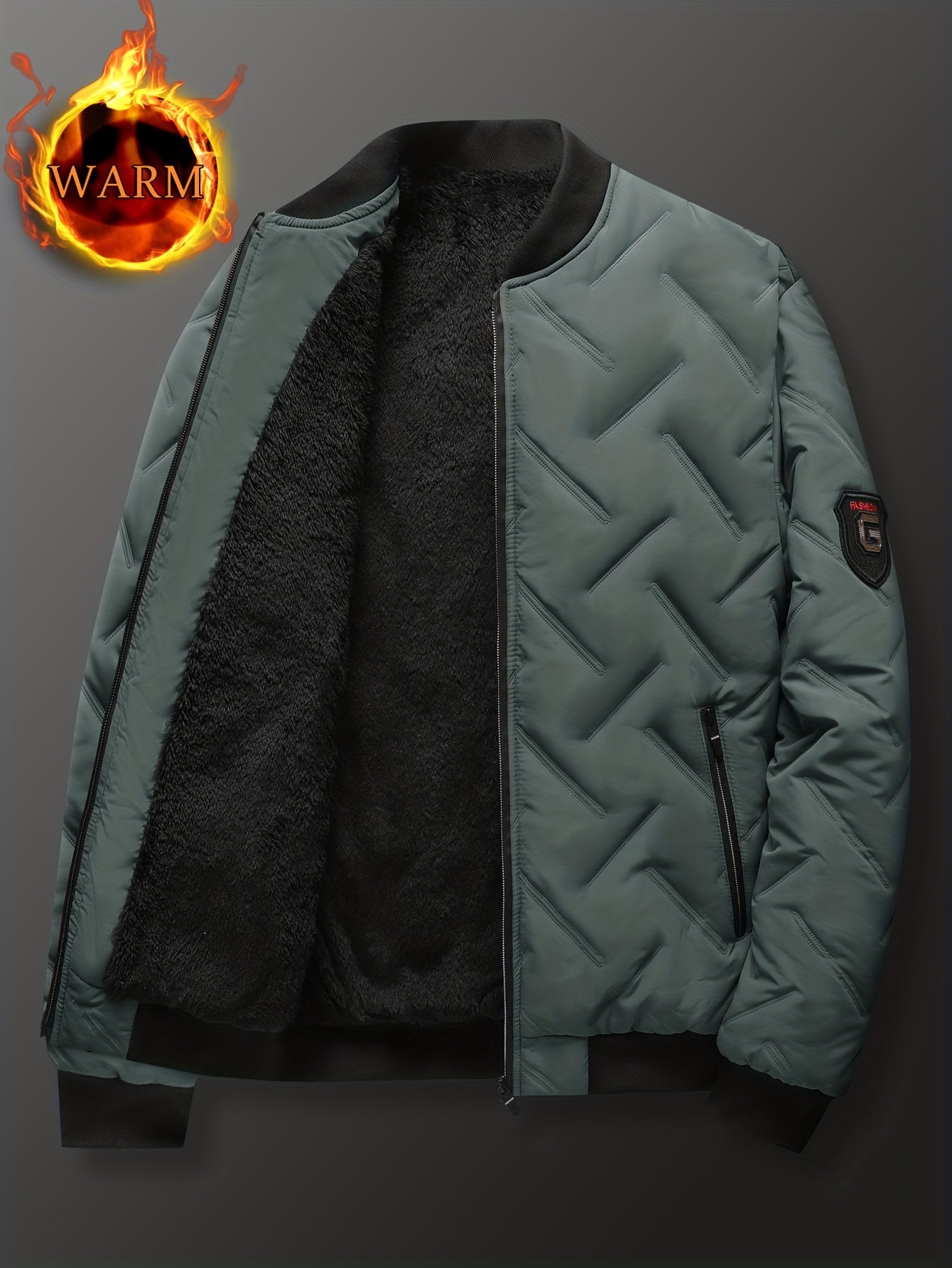 Men's Regular Fit Solid Color Sherpa Lined Varsity Jacket, Casual Fleece Lined Baseball Jacket Coat for Winter Autumn