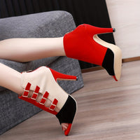 [Colorblock Heeled Stiletto Sandals] Women's Colorblock Stiletto Heeled Sandals, Sexy Buckle Straps Peep Toe High Heels, Fashion Dress Pumps