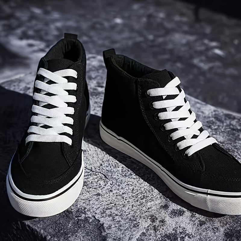 Comfy High-Top Canvas Sneakers - Soft, Breathable, Non-Slip, Durable Rubber Sole, Lace-Up Closure, Perfect for Walking, Casual Outings, and Everyday Wear - Men's Footwear