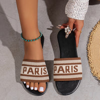 Womens Letter Print Slides - Ultra-Lightweight & Effortlessly Chic - Breathable Knitted Band Flats for Summer Casual Beach Wear - Quick-Dry, Stylish & Trendy