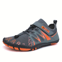 [Breathable Barefoot Water Shoes] Breathable Men's Barefoot Water Shoes - Non-Slip, Durable Striped Design - Perfect for Beach, Workout, Walking, Hiking & Running | Lace-Up Closure | Mesh Upper & Rubber Sole